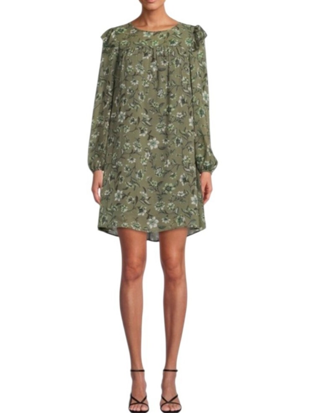 Women's Time & Tru Green Floral Print Dress Sz XL 16/18